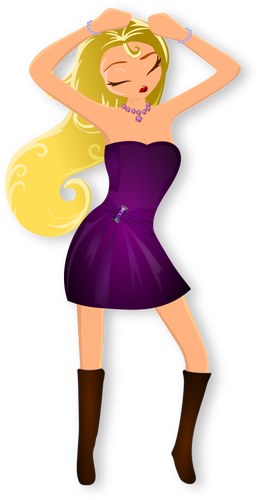 Of Glamorous Girl Dancing In Boots Clipart