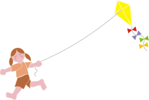Girl Flying Kite Clipart