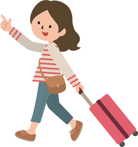 Girl Pulling Luggage Clipart