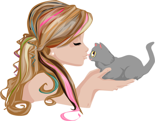 Girl Kissing Kitten Clipart
