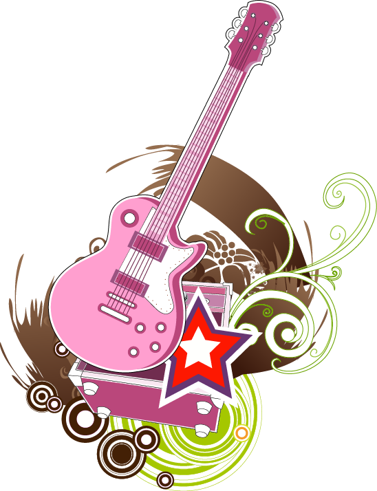 Pink Star Electric Pattern Abstract Illustration Guitar Clipart