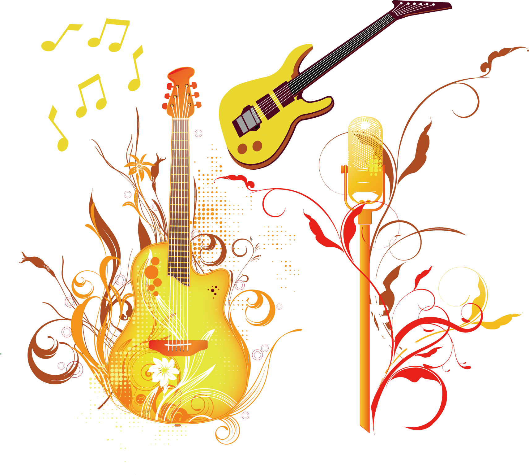 Microphone Elements Notes Guitar Vector Acoustic Clipart