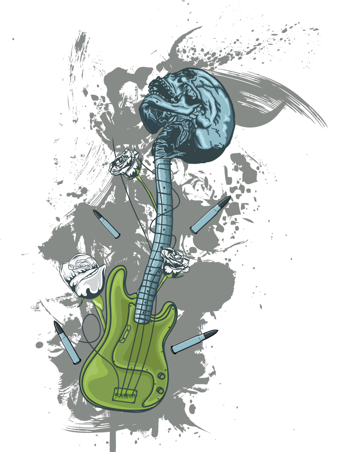 Guitar Vector Skull T-Shirt Printing Print Clipart