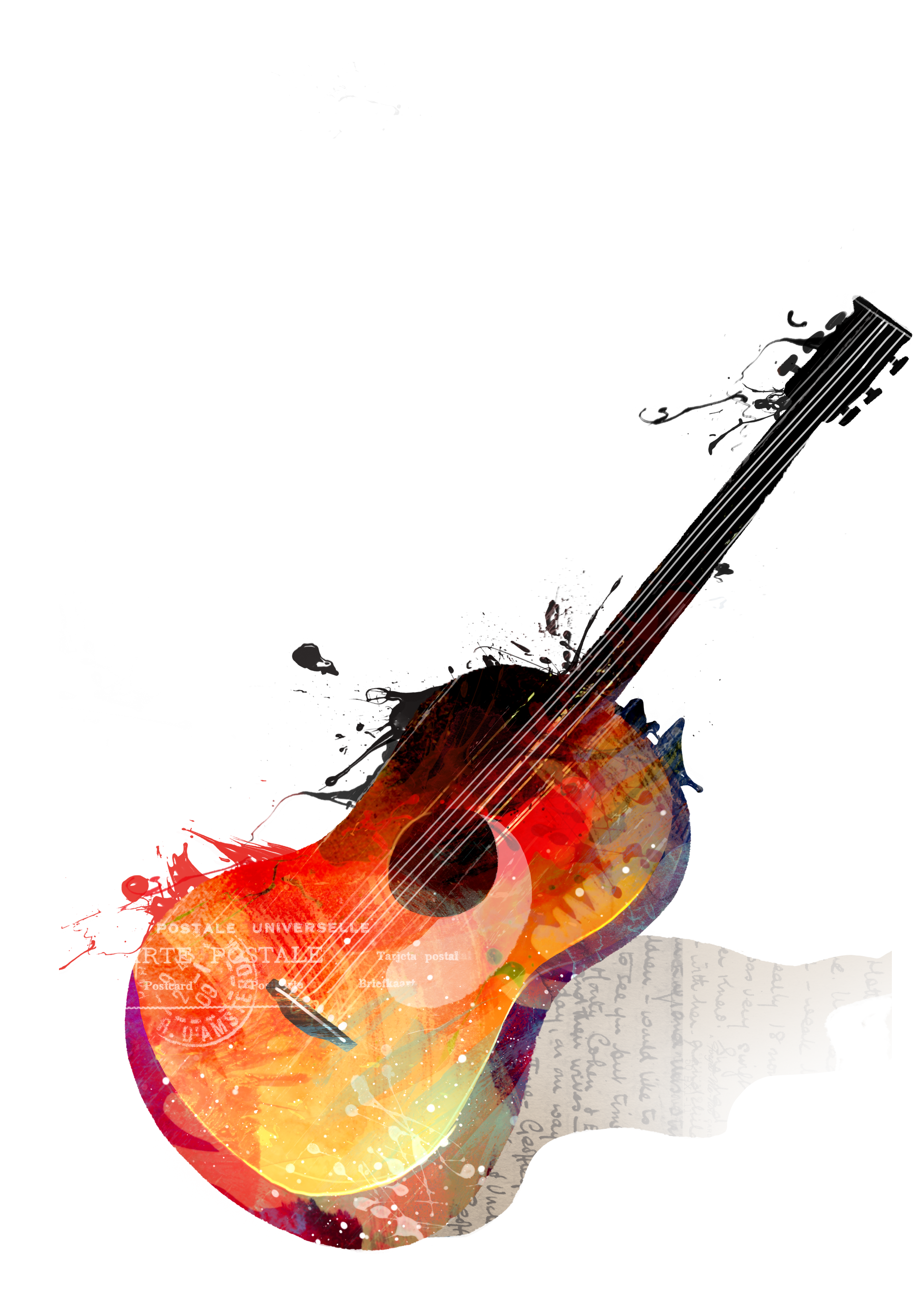 Guitar Musical Watercolor Instrument Painting Drawing Clipart