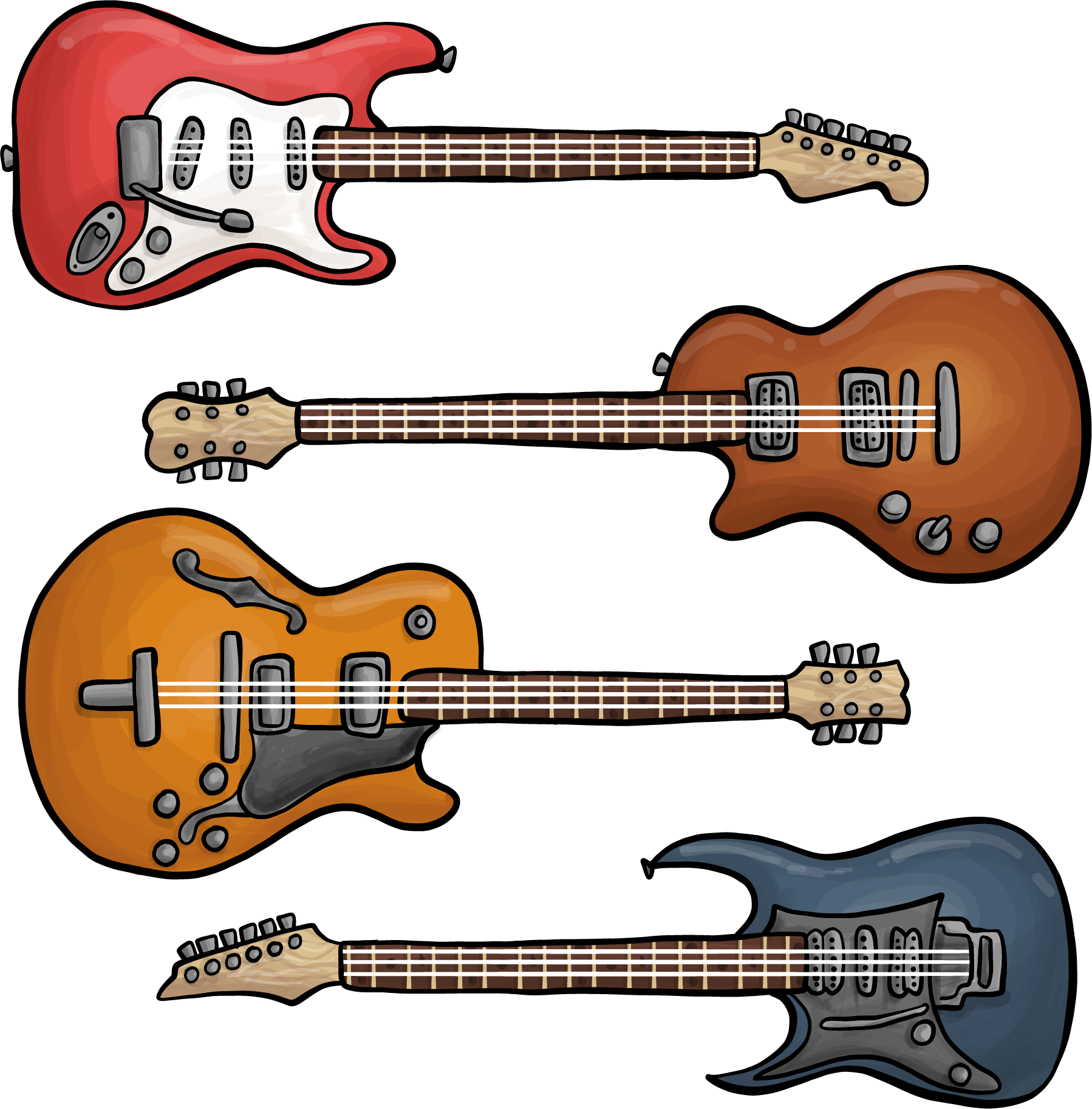 Electric Ukulele Guitar Bass Rock Hand-Painted Clipart