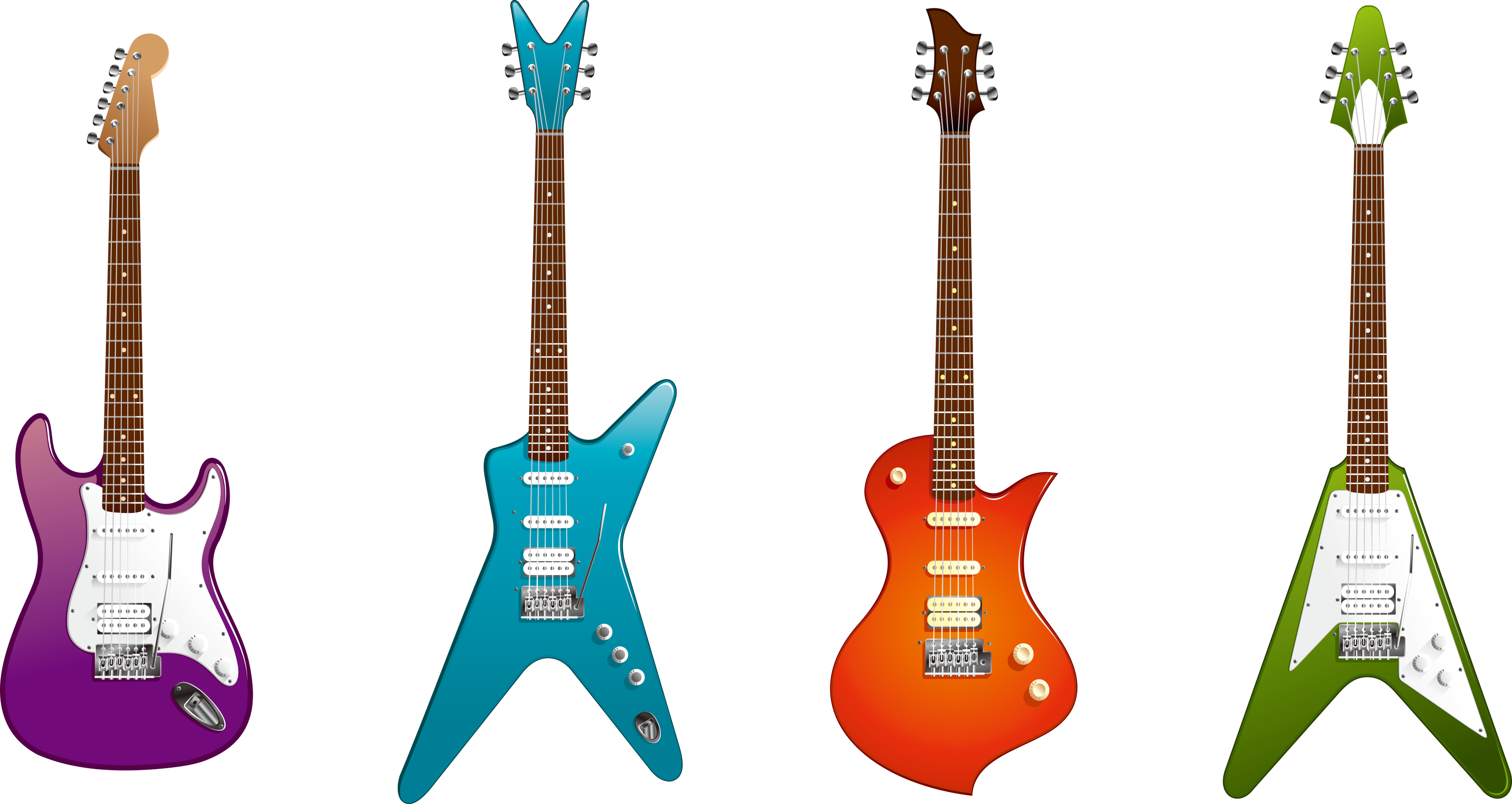 Four Different Electric Equipment Guitar Instrument Guitars Clipart