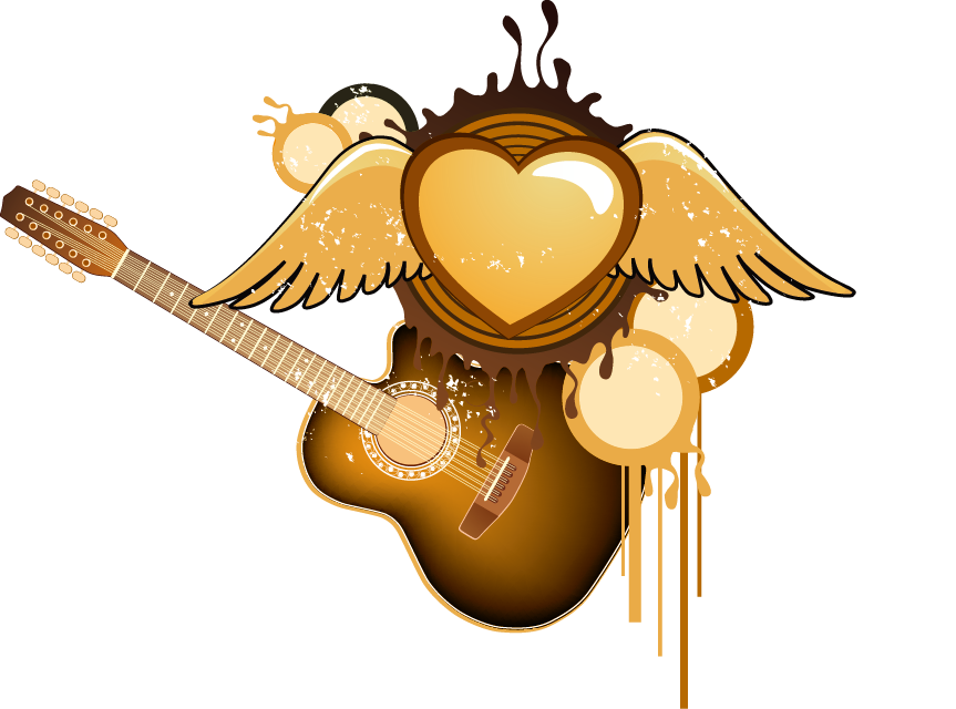 Guitar Heart Material Flying Vector Free PNG HQ Clipart