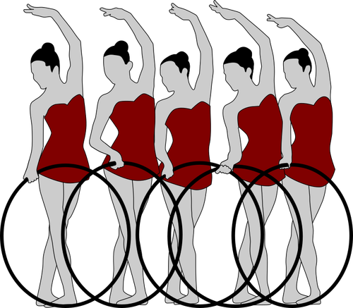 Of Five Rhythmic Gymnastics Performers With Bows Clipart