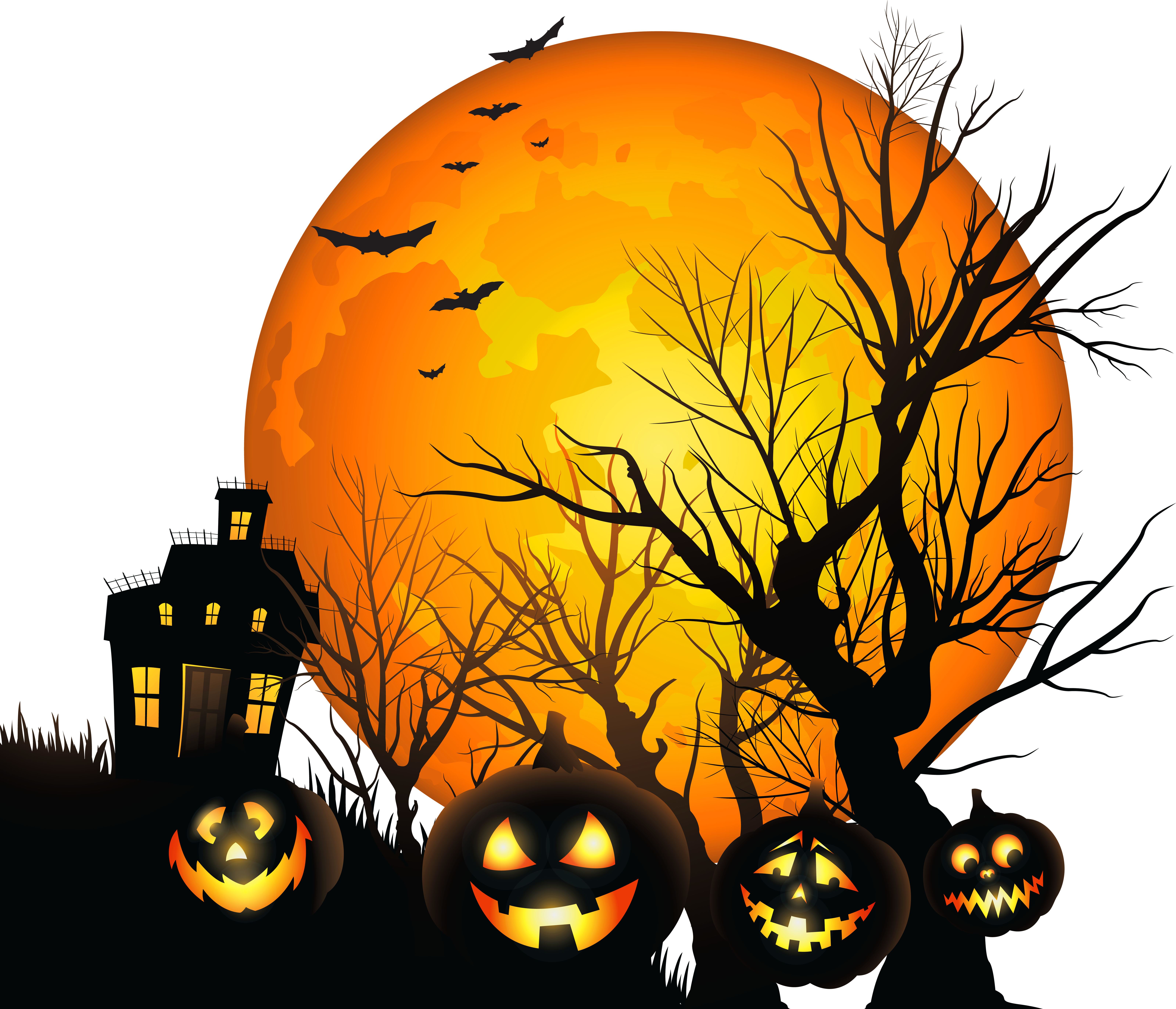 And House Halloween Moon Large Haunted Clipart