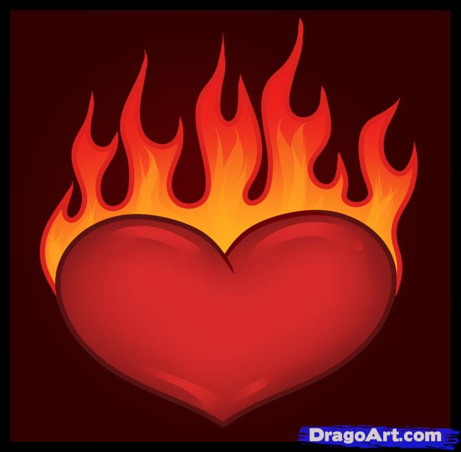 Heart With Flames Cool Hearts On Fire Clipart
