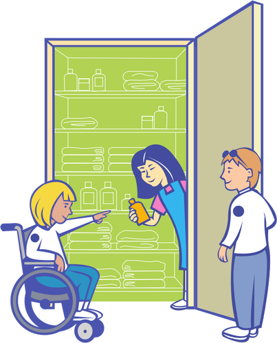 Disabled Kid In Front Of Food Cupboard Clipart