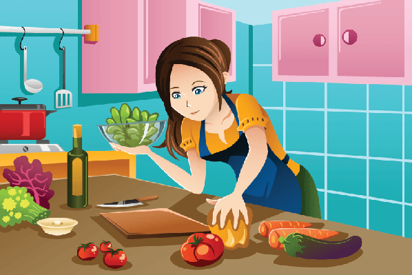 Woman Cooking Healthy Food In The Kitchen Clipart