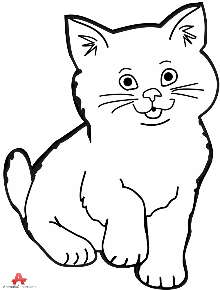 Contour Drawing Of Little Kitten Cat Design Clipart