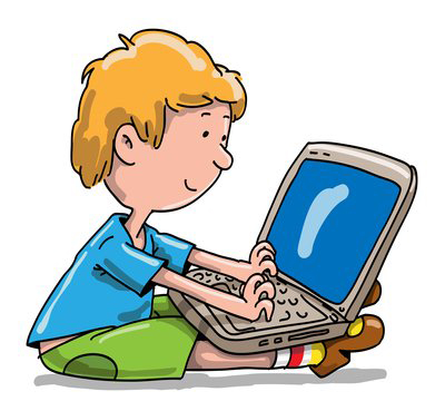 Boy On Laptop Together With Kid Working Clipart