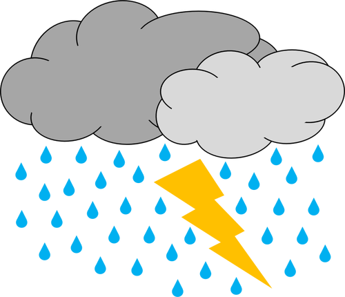 Of Two Clouds With Rain And Lighting Weather Icon Clipart