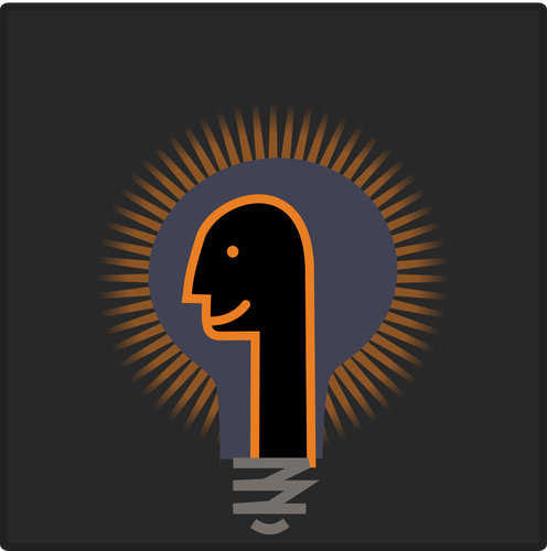 Graphics Of Humanoid Head In Front Of A Glowing Lightbulb Clipart