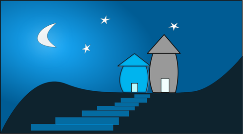Of Two Houses At Moonlight Clipart