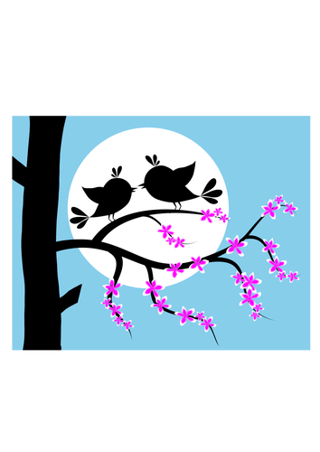 Two Romantic Birds In The Moonlight Clipart