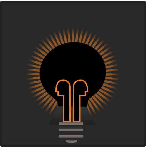 Illustration Of Two Small Heads In Front Of A Glowing Light Bulb Clipart