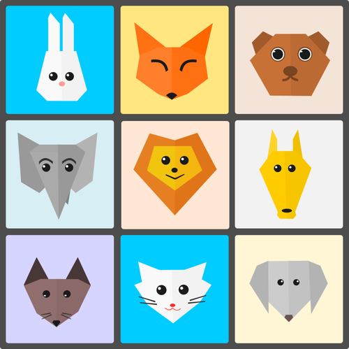 Cute Animals Flat Origami Style Clipart