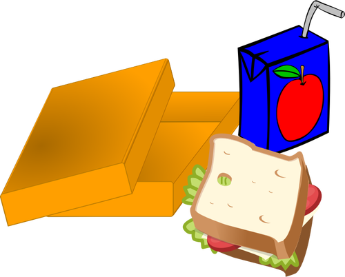 Of Orange Lunch Box With Sandwich And Juice Clipart