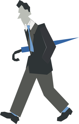 Of Man Walking With An Umbrella Under His Arm Clipart