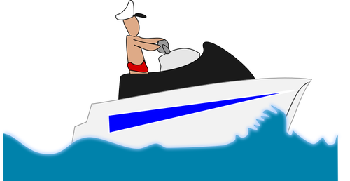 Image Of Man In Swimming Trunks On A Leisure Boat Clipart