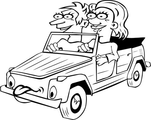Of Girl And Boy Driving Funny Car Clipart