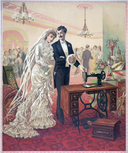 Vintage Bride And Groom Illustration Clipart