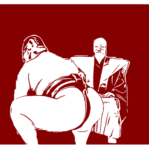 Sumo Wrestler And A Referee Clipart