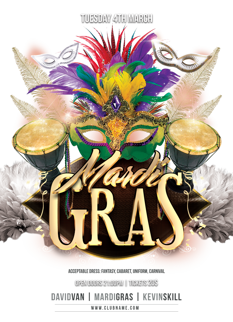 Mardi Carnival Masquerade Marketing Gras Flyer Advertising Clipart