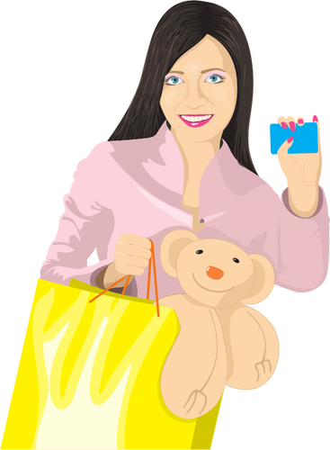 Of Girl With Card And Bag Clipart