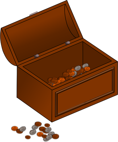 Of Half Empty Treasure Chest With Coins Outside Clipart