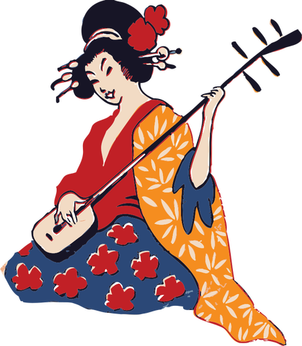 Geisha Playing Instrument Clipart