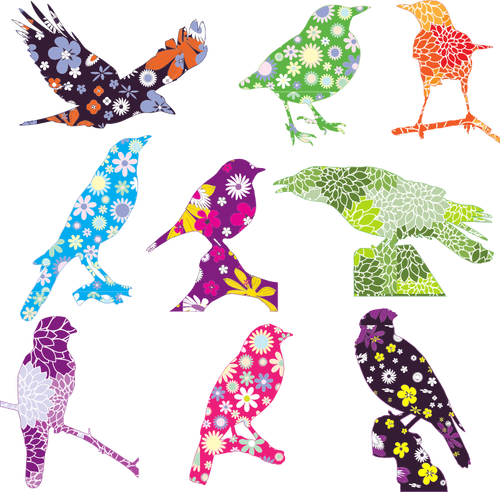 Of Selection Of Birds With A Floral Pattern Clipart