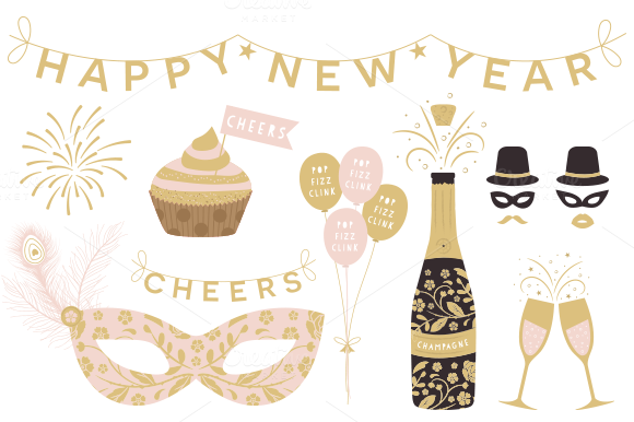 Happy New Year Assets Creative Market Clipart