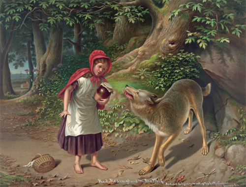 Little Red Riding Hood Meeting The Wolf Color Drawing Clipart