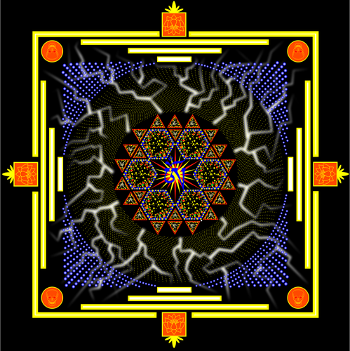 Of Yellow, Blue And Orange Mandala Design Clipart