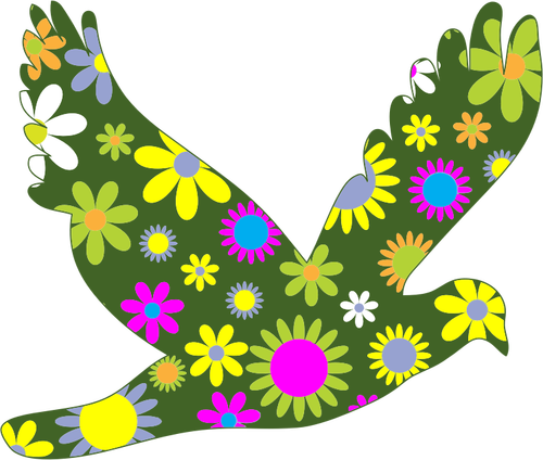 Retro Floral Bird Drawing Clipart