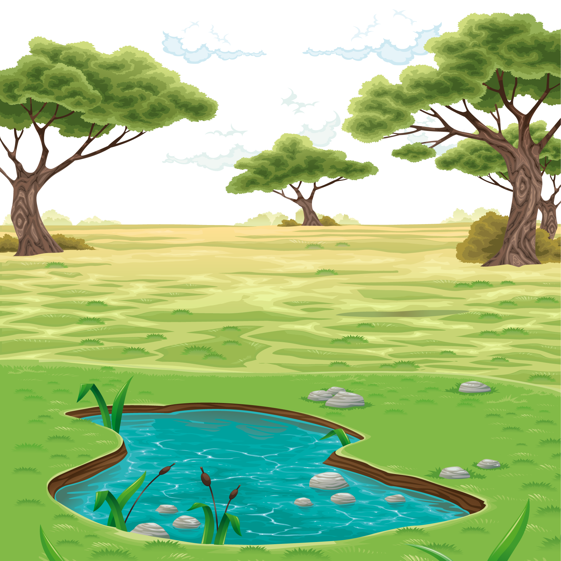 Pond Vector Drawing Landscape Colored Free Download PNG HD Clipart
