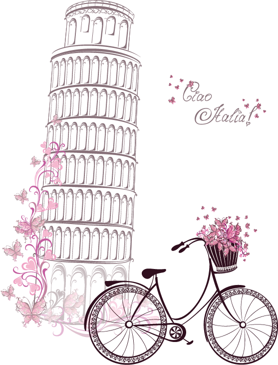 And Of Symbol Eiffel Pisa Watercolor Bicycles Clipart