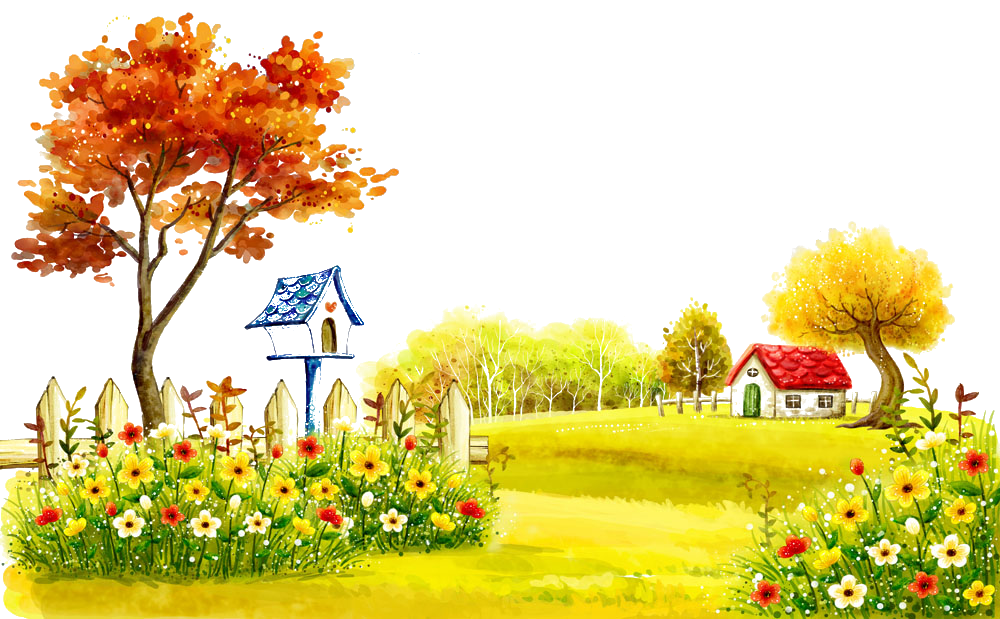Scenery Theatrical Illustration Autumn Village Painting Landscape Clipart