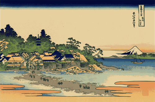 Of Color Painting Of Enoshima In Sagami Province, Japan Clipart