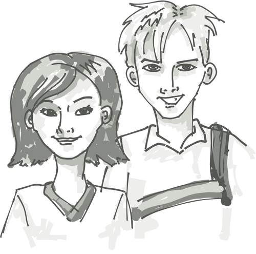 Two Smiling Youths Painting Clipart