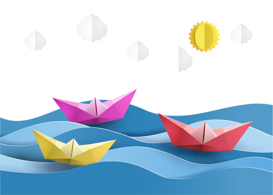 And Clouds Sailboat Craft Paper Vector Origami Clipart