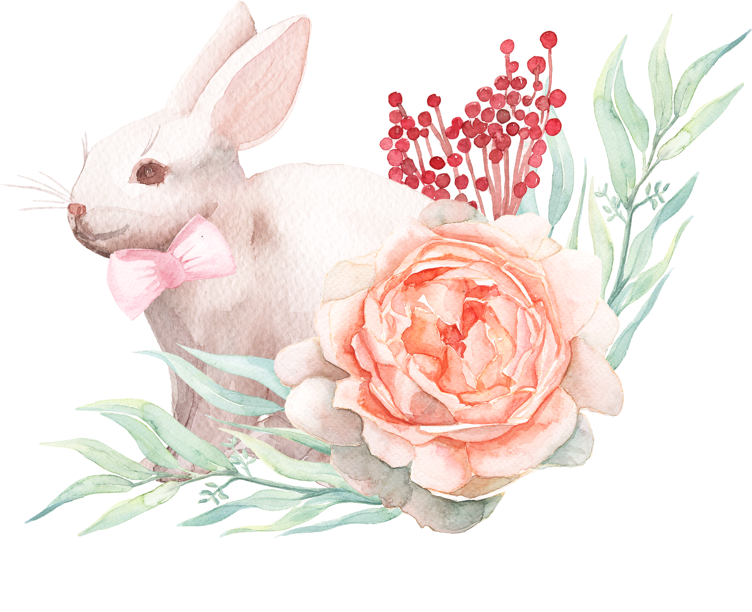 With Easter Bow Watercolor Paper Rabbit Painting Clipart