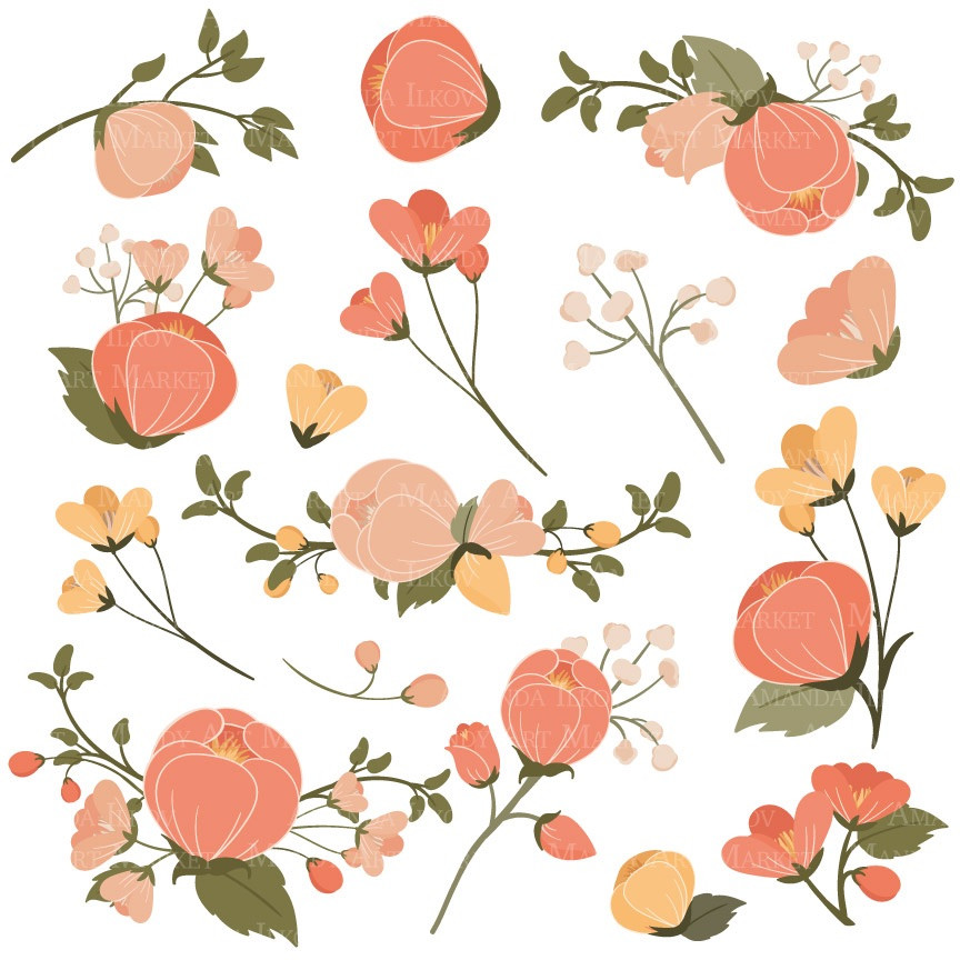 Flower In Antique Peach Mandy Art Market Clipart