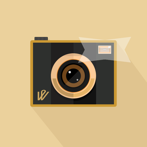 Of Retro Camera With Flash On Brown Background Clipart