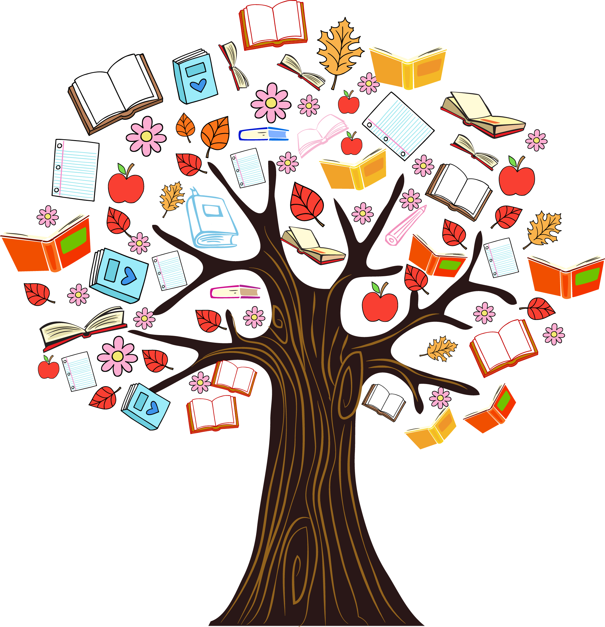 Vector Knowledge Color Tree Illustration Book Reading Clipart