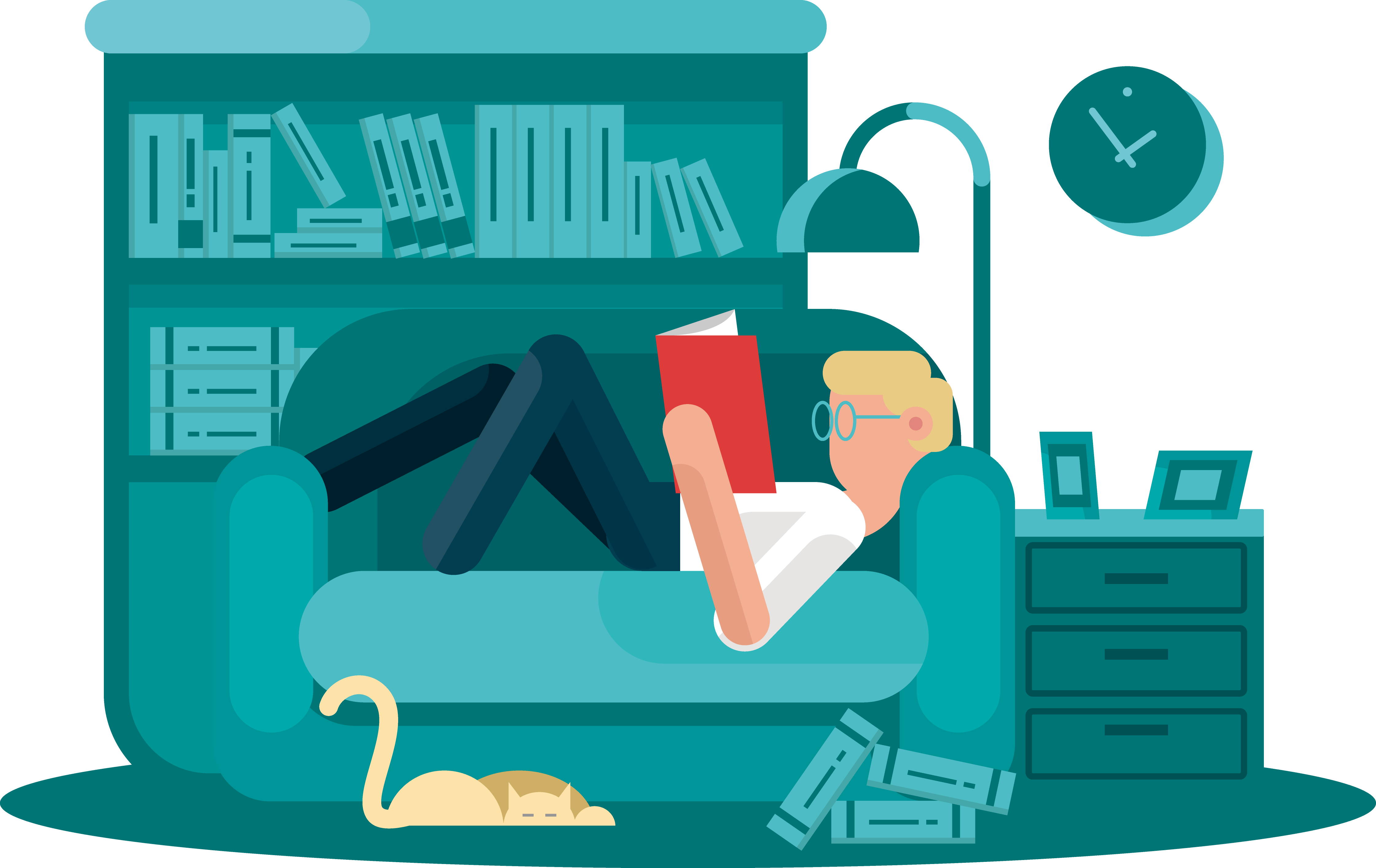 Lie On Sofa Illustration Book The Reading Clipart